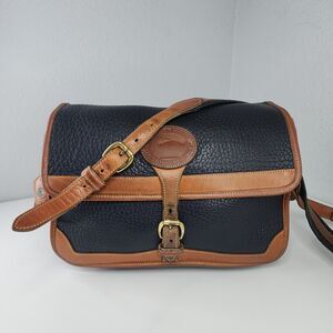 Dooney & Bourke Vintage Black Brown AWL Leather Messenger Crossbody Bag USA